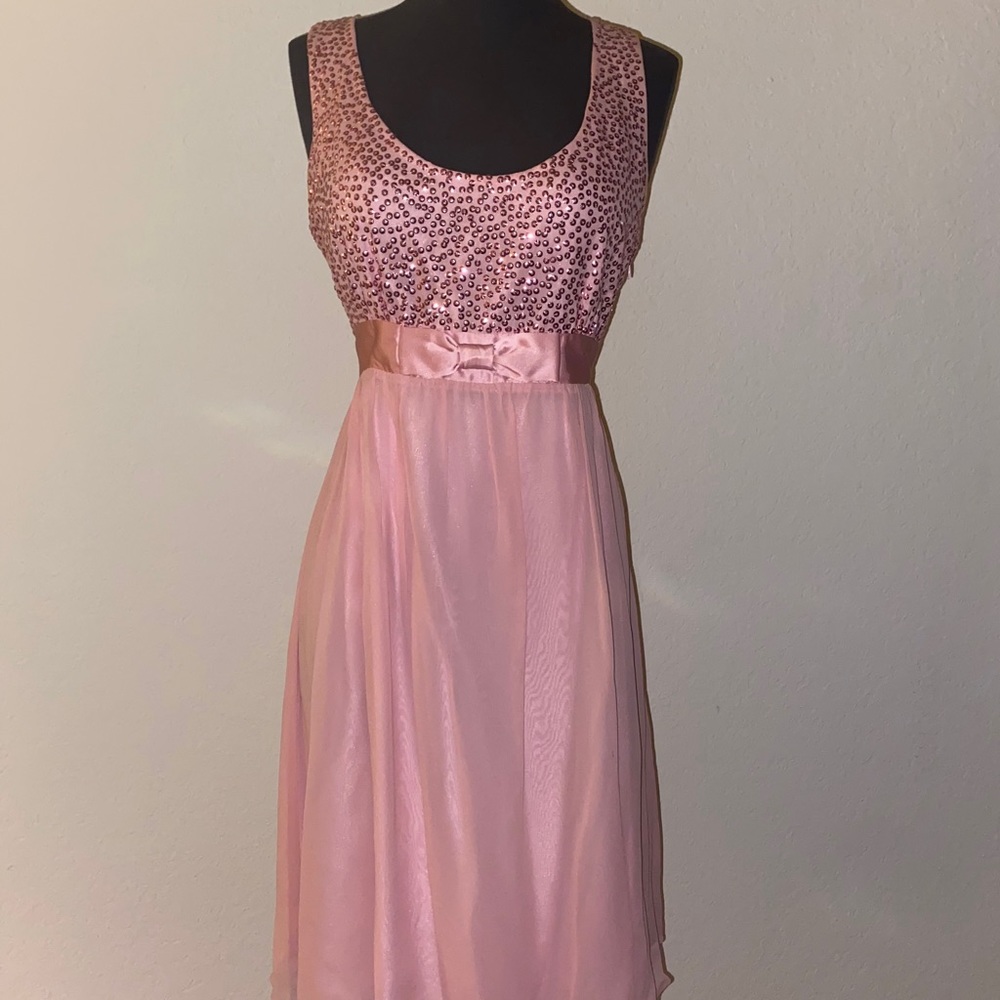 Betsey Johnson Dress Pink Sequin Satin Bow Detail